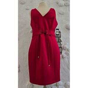 NWT Guess Red V-Neck Lace-Up Waist Sheath Dress Women's 14